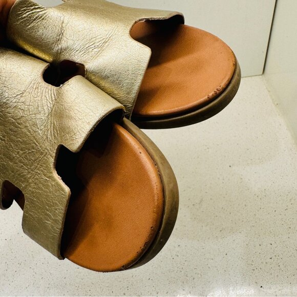 Steve Madden Haydn Hirsh Slide Sandal Gold Shoes Slip On Genuine Leather Sz 7 M - Picture 9 of 11